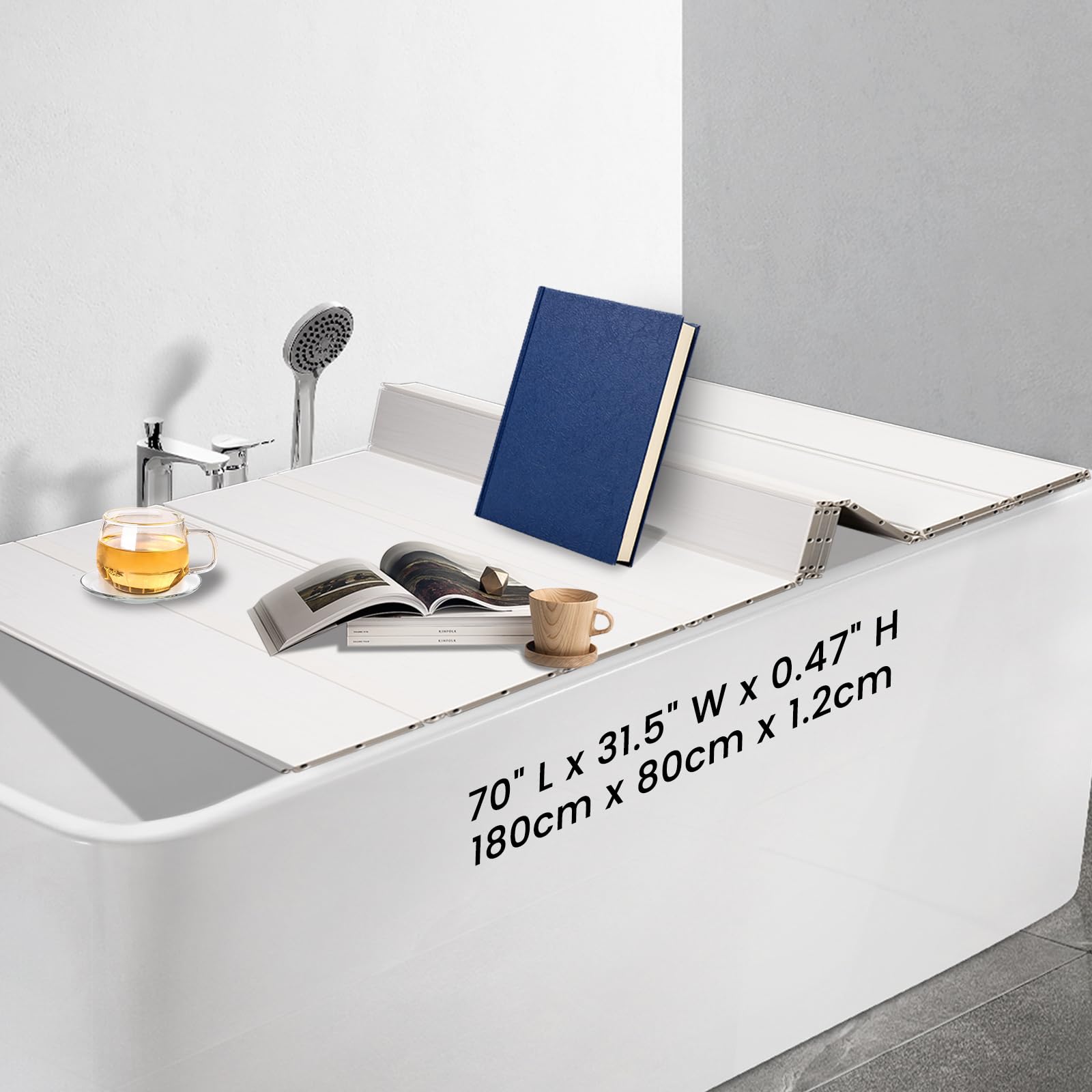 80x180cm Badewannenabdeckung bis 10kg Belastbar - 12mm Badewannenbretter Faltbare Badewannenablage Dämmplatte Staubdicht Wasserdicht für Haus Badewannen Badezimmer SPA Weiß