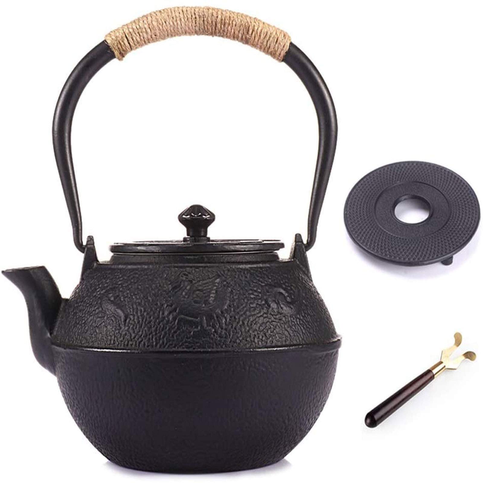 MGEMJMJ 1200ml Japanese Tetsubin Tea Kettle Set, Cast Iron Teapot With Stainless Steel Infuser, Black