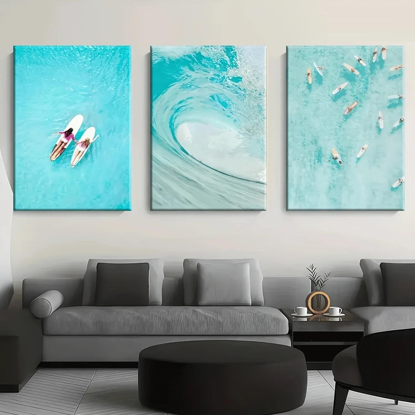 Yocheng 3pcs Bohemian Nordic Surf Wall Art Posters -2D Flat Beach Scenes Suitable For Beach Themed Decoration 60x80cmx3 No Frame