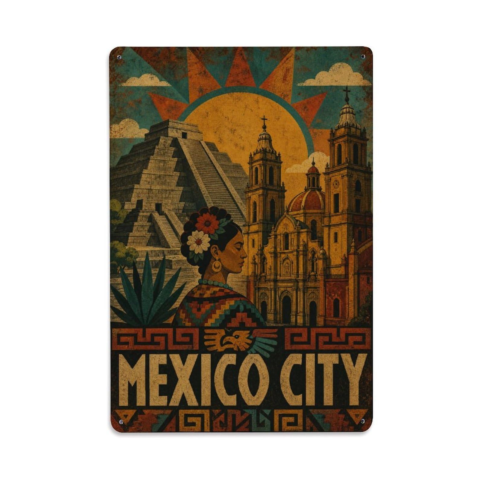 Gead 8X12inch Style Travel Vintage Mexico City Metal Tin Sign