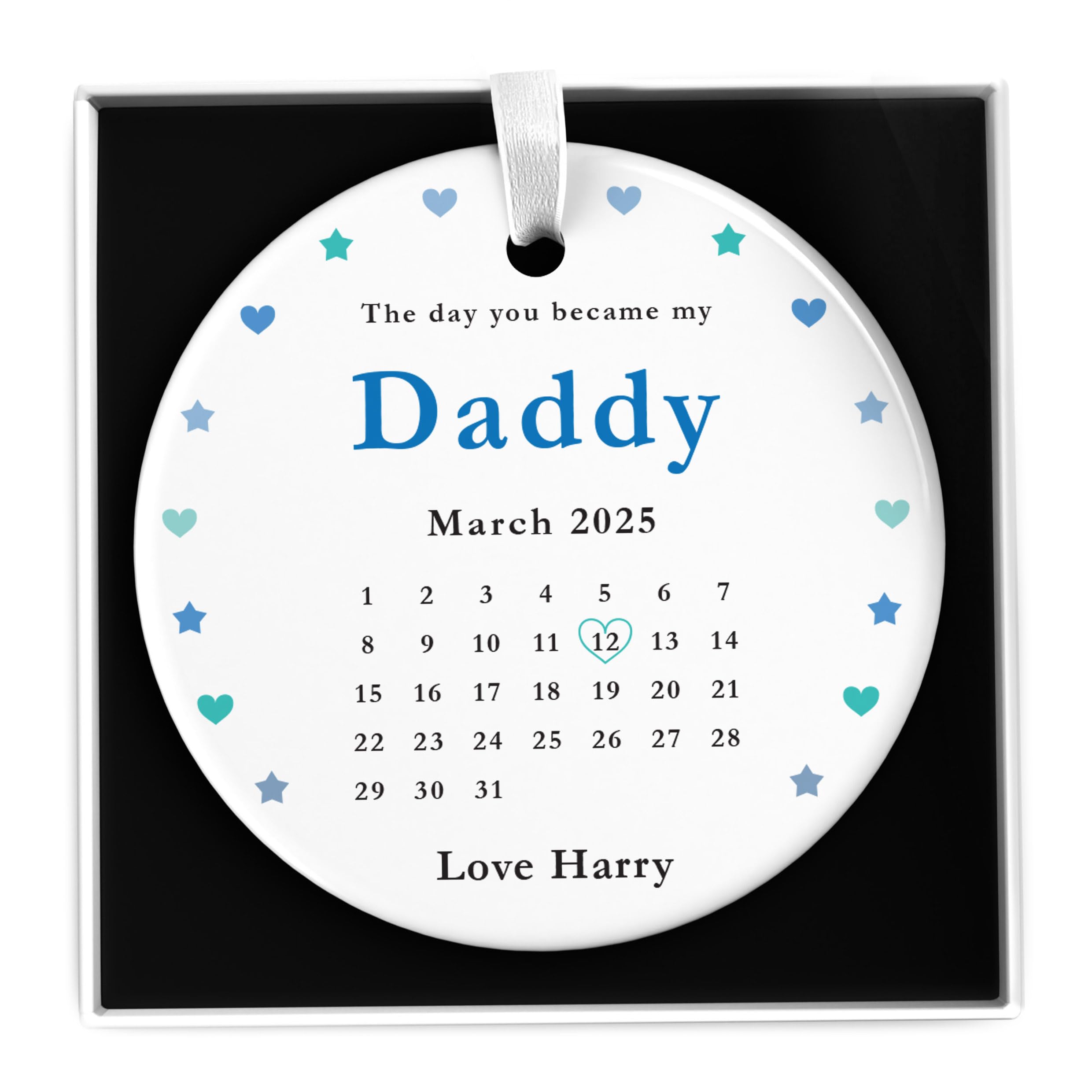 Beecreative Personalised Daddy Gifts From Son Daughter Baby, The Day You Became My Daddy, 1st First Fathers Day Gift, Dad Grandad Uncle, Ceramic Keepsake With Gift Box