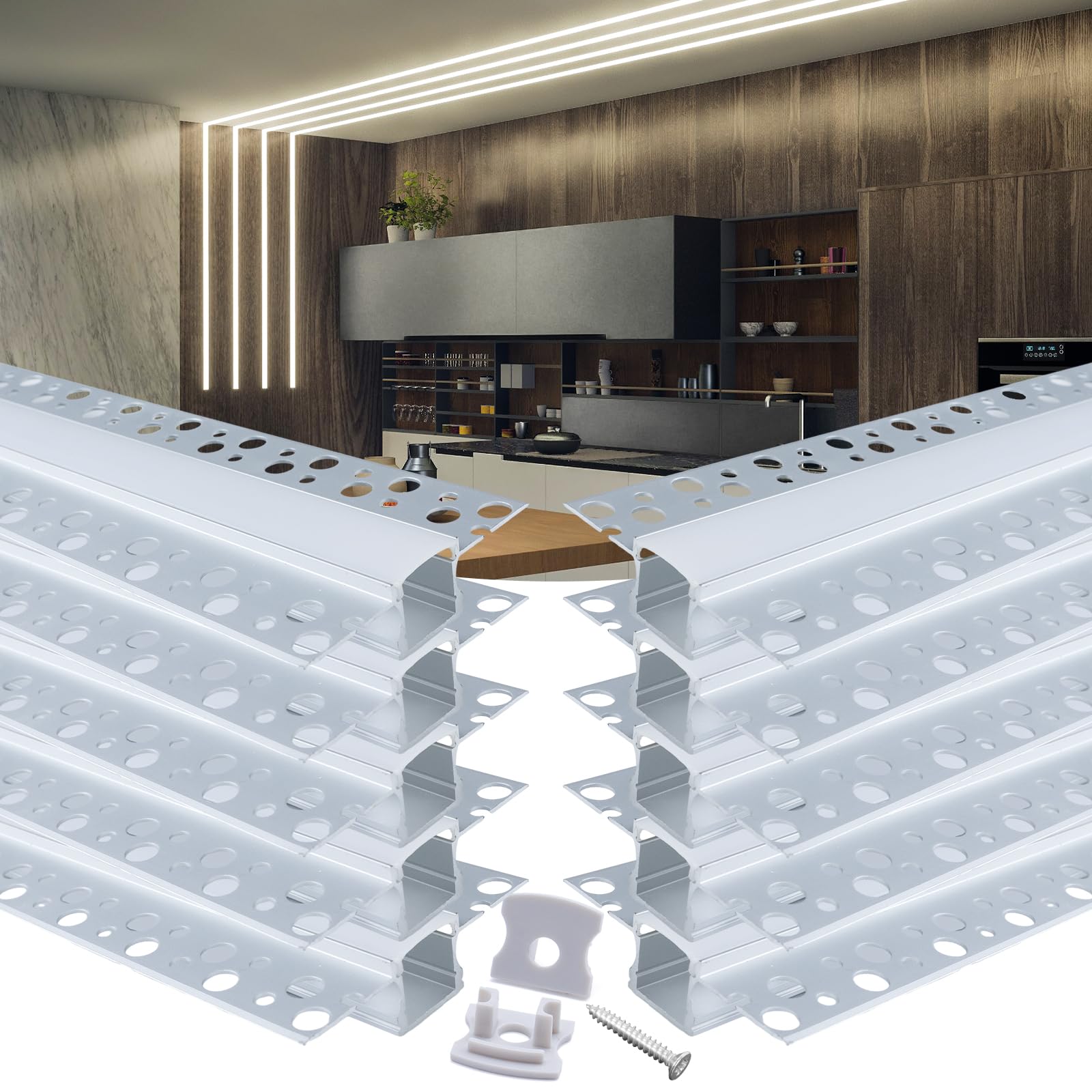 Muzata 10Pack 3.3FT/1M Plaster in LED Profile Trimless Recessed Spotless Deeper Wider LED Aluminum Strip Diffuser Channel for Drywall Ceiling Wall U117 WW 1M