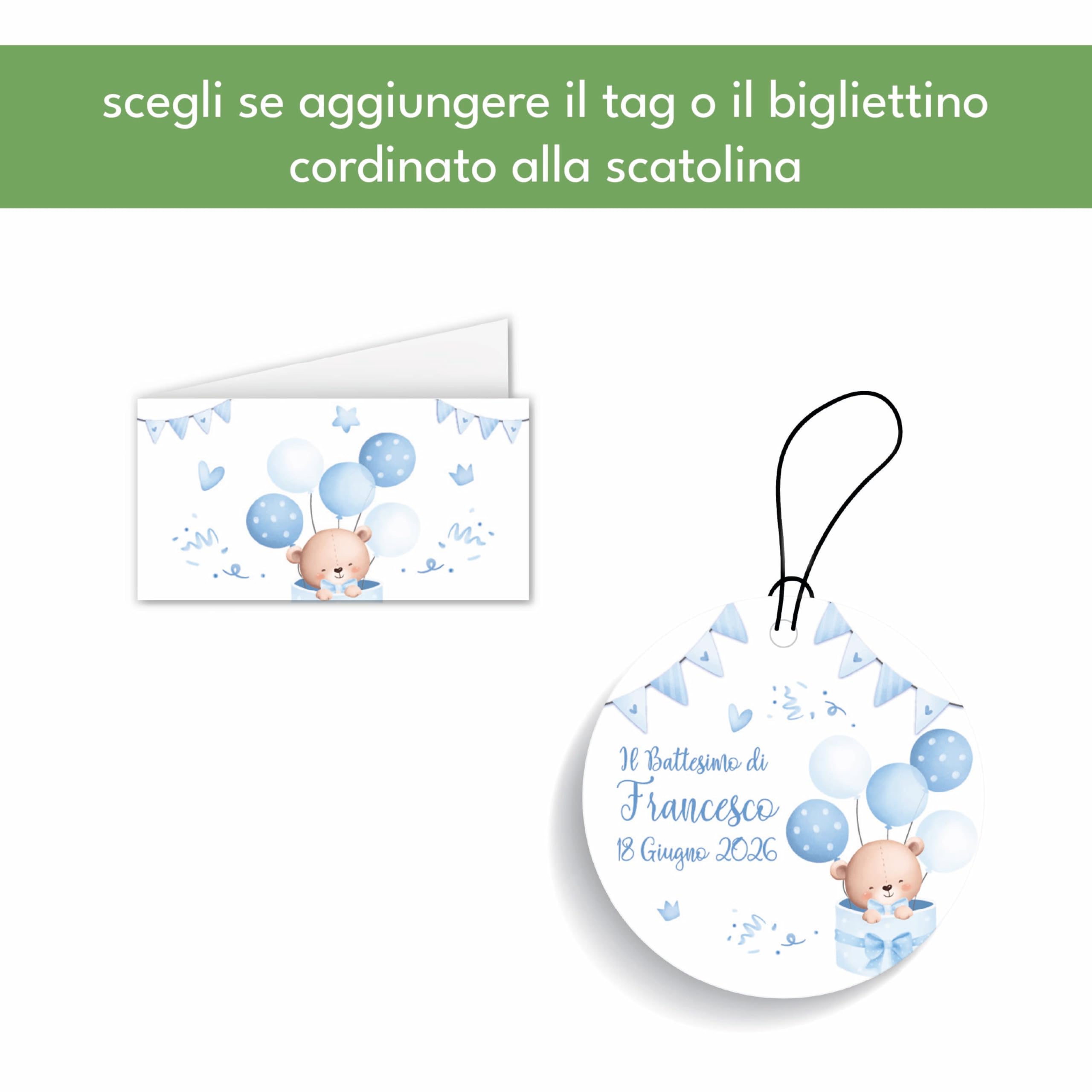 Generico Set 10Scatoline Portaconfetti Bomboniera, Latta con Tappo Personalizzato, Bomboniera Elegante, Scatola Regalo con Nastro Incluso, 7x7x4.5 cm, per Eventi (Orsetto Festa M)
