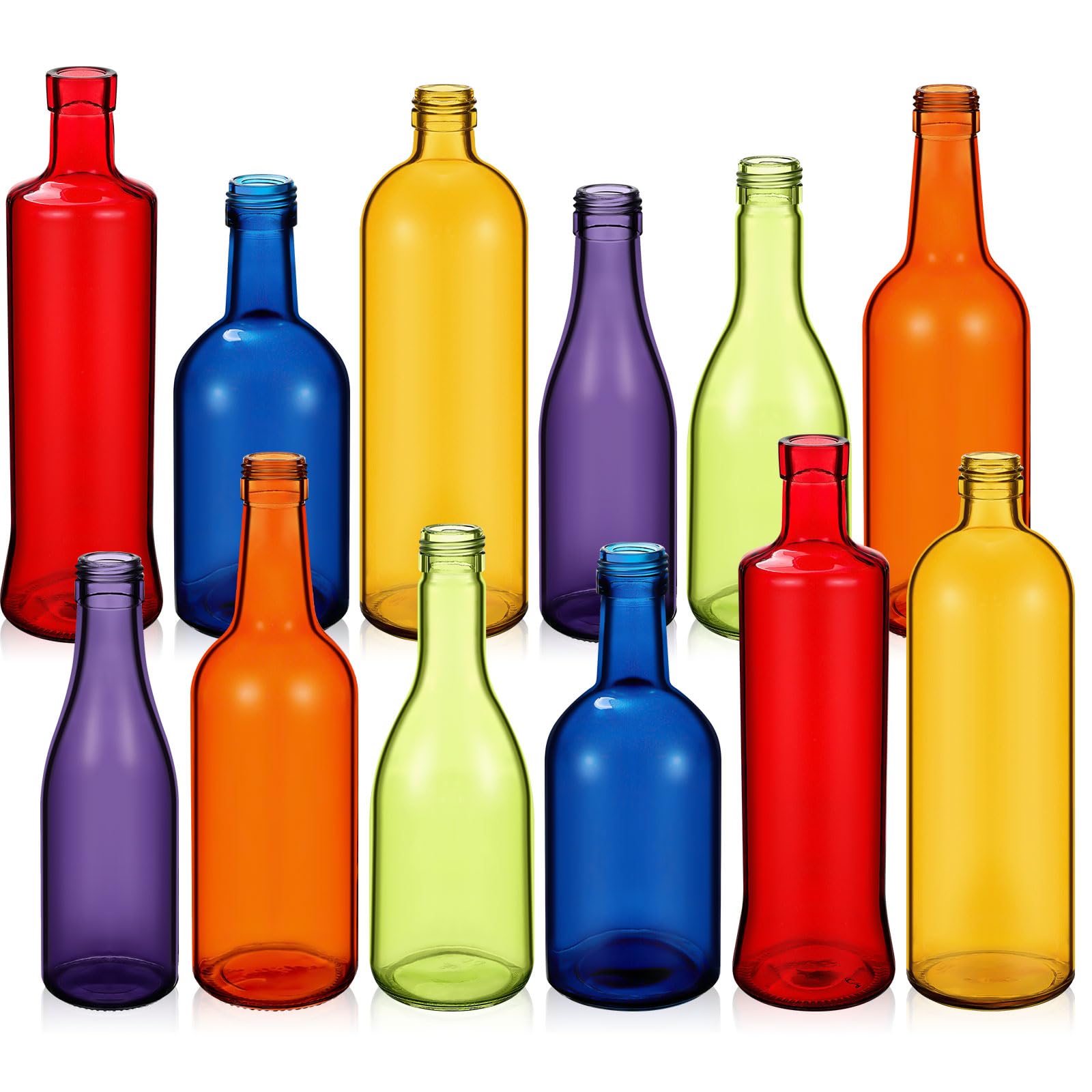 Zhehao 12 farbige Glasflaschen, bunte leere Weinflaschen, dekorative Glasflasche für Flasche, Baum, Garten, Hof, Outdoor, Heimdekoration (dunkles Regenbogenfarben, zylindrisch)