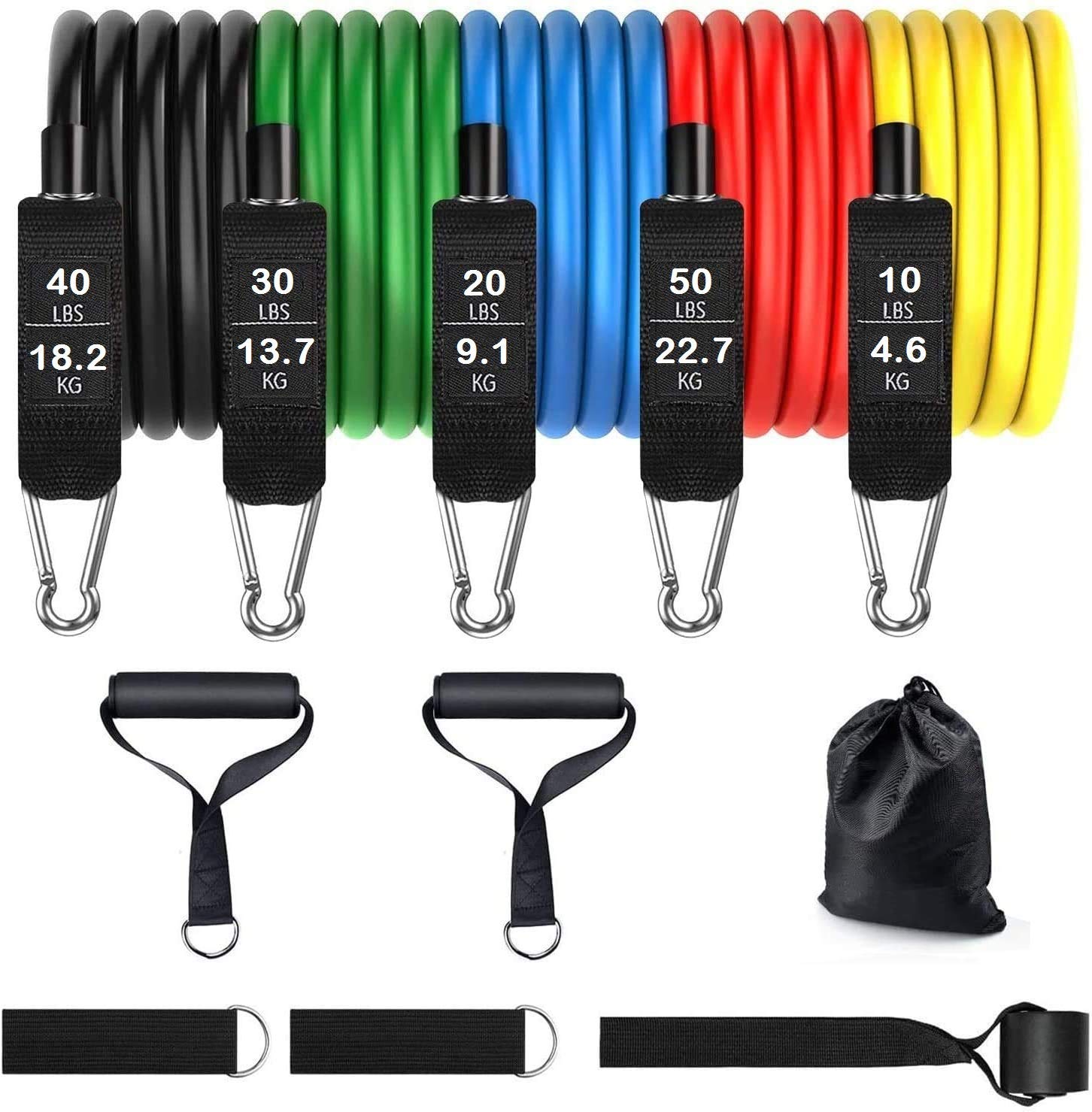 PRAMUKH VARNI Resistance Bands Set for Fitness Exercise Bands with Handles, Training Tubes with Anchor and Ankle Straps for Resistance Training, Home Workout and Gym Fitness- 150LBS (B09CT5C278) Amazon Price History, Amazon Price Tracker