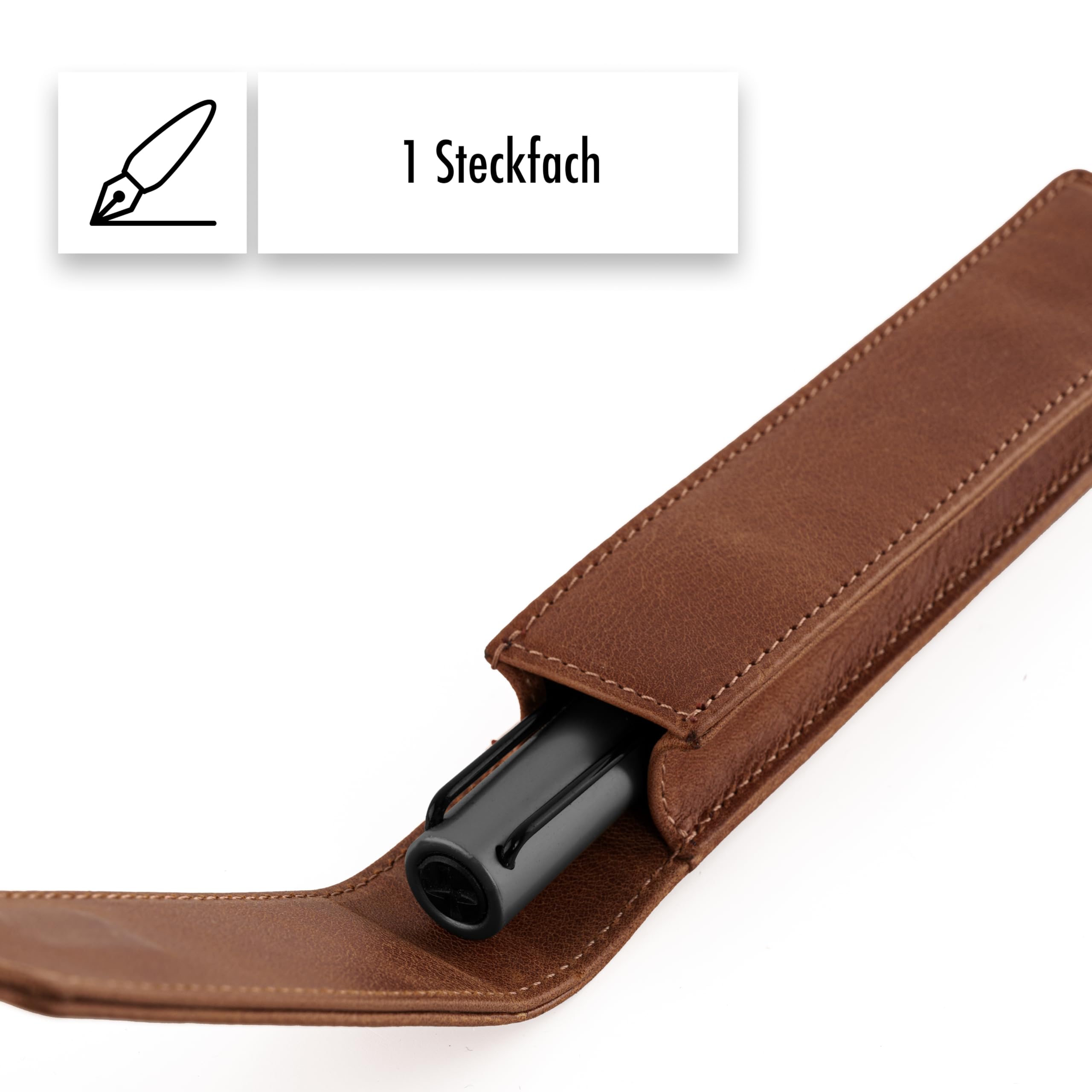 BROWN BEAR Astuccio in pelle per 1 penna, marrone vintage con chiusura magnetica, Lederetui für 1 Schreibgerät mit Magnetverschluss, Astuccio in pelle