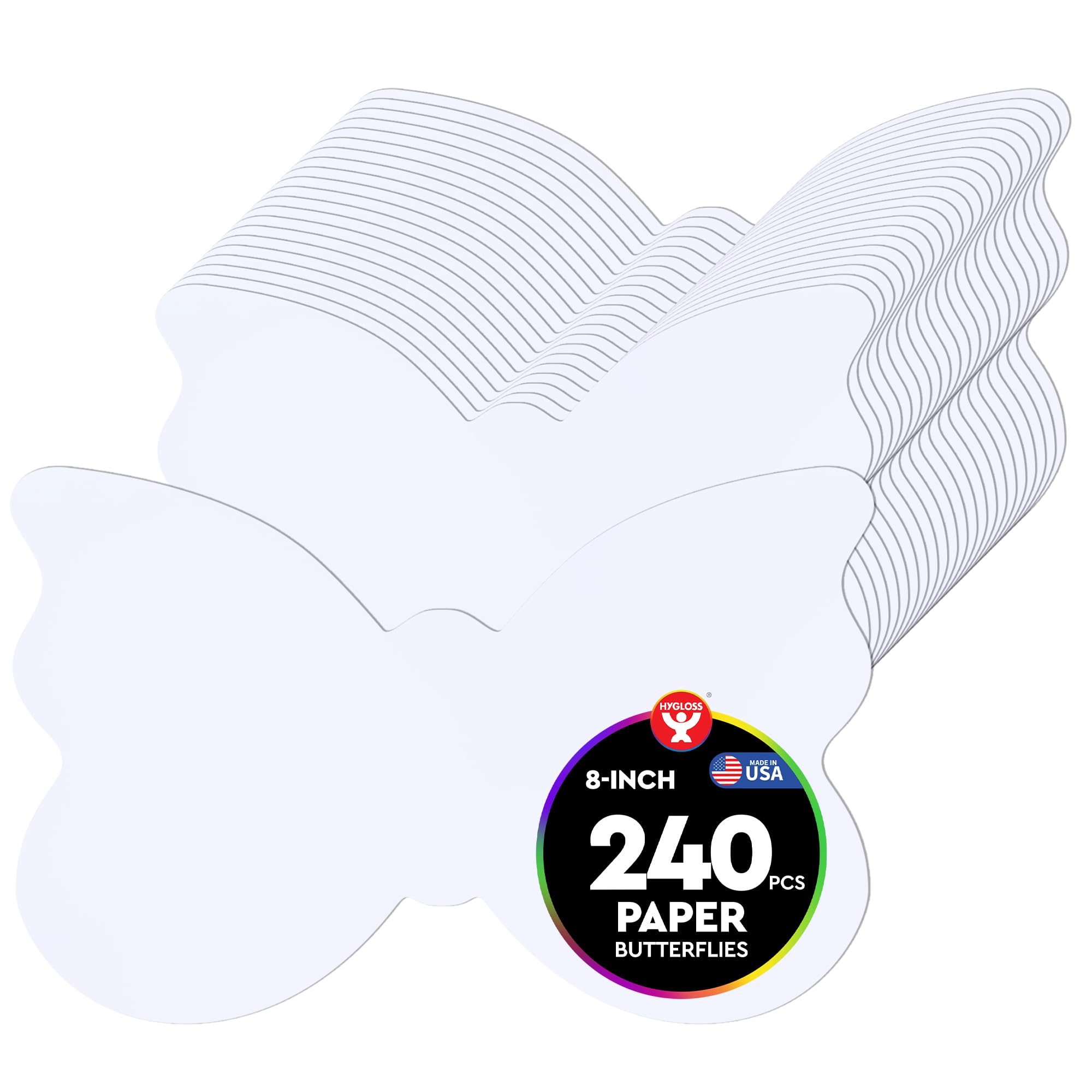 Hygloss Butterfly Shape Paper Cut-Outs for Arts &amp; Crafts-Many Creative Uses-Classroom Activities-8 x 5 Inches, White 240 Piece