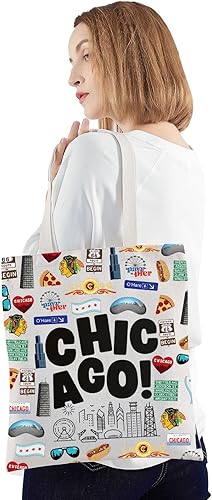 Miniatura 6 de JNIAP Bolsa de lona de Chicago City Chicago Travel Gifts Chicago Bolsa de hombro Chicago reutilizable bolsa de comestibles