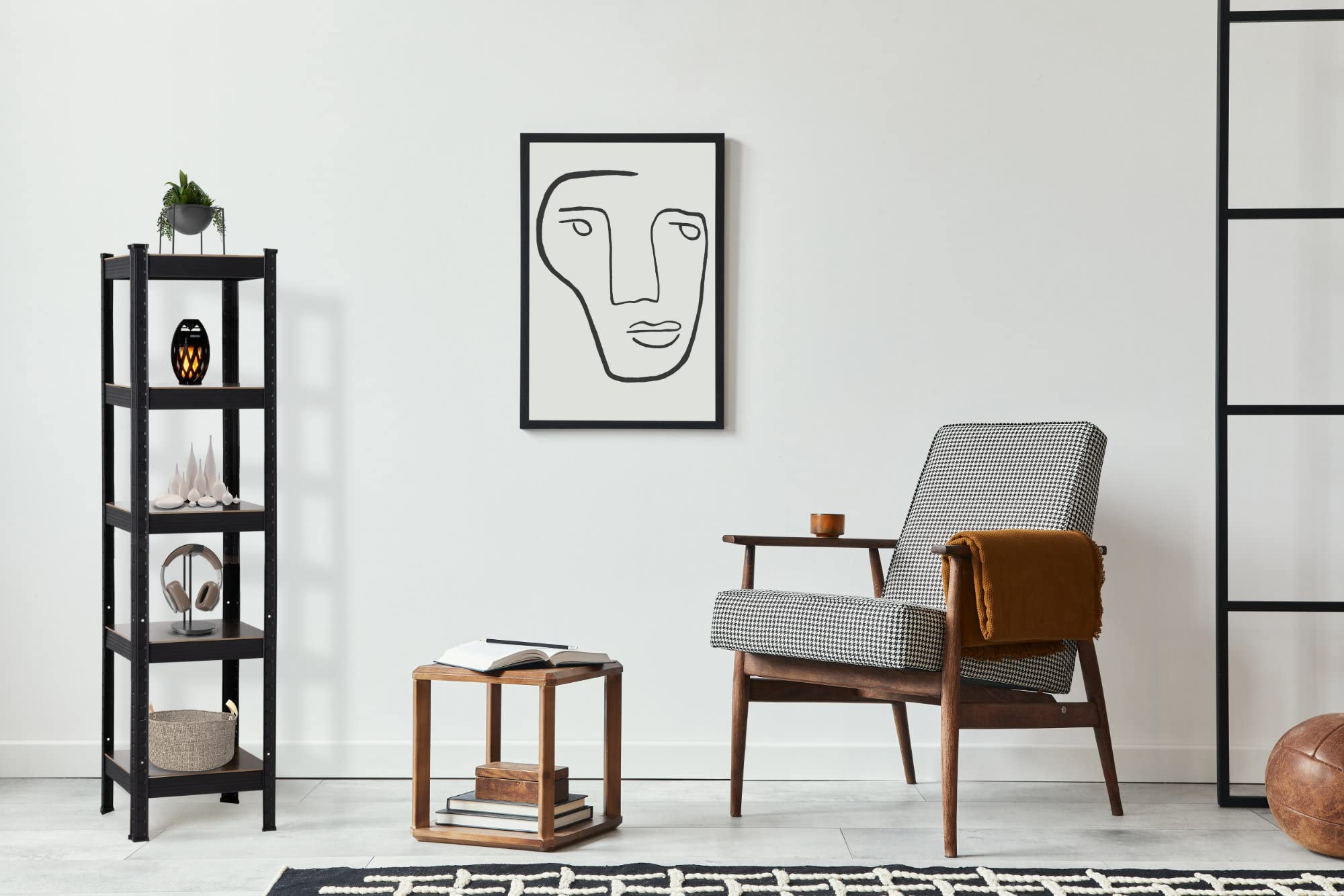 Stagecaptain 2X Heavyrack Design Lagerregal - Standregal für Küche, Lagerräume, Wohnzimmer & Büro - Storage Shelf mit 5 Regalböden in hellem oder dunklem Holz - Regal im Industrial Design - Schwarz