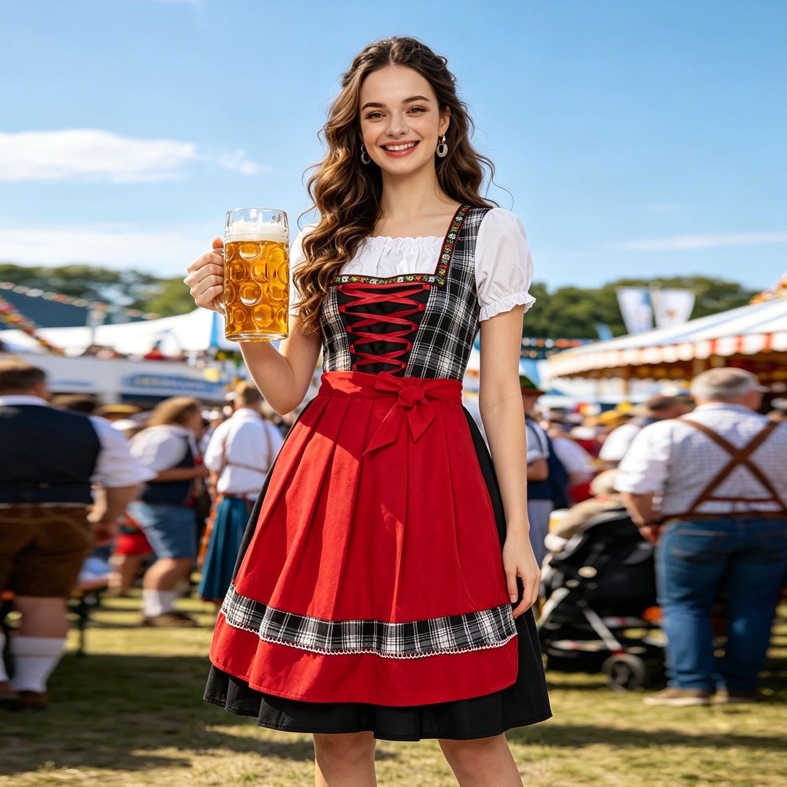 Generisch Dirndl Trachtenkleid Damen Dirndlkleid Mit Spitze Trachtenmode Inkl. Trachtenkleid Midi Trachtenrock für Oktoberfest Volksfest Elegantes Trachten Kleid für Oktoberfest Trachtenmode