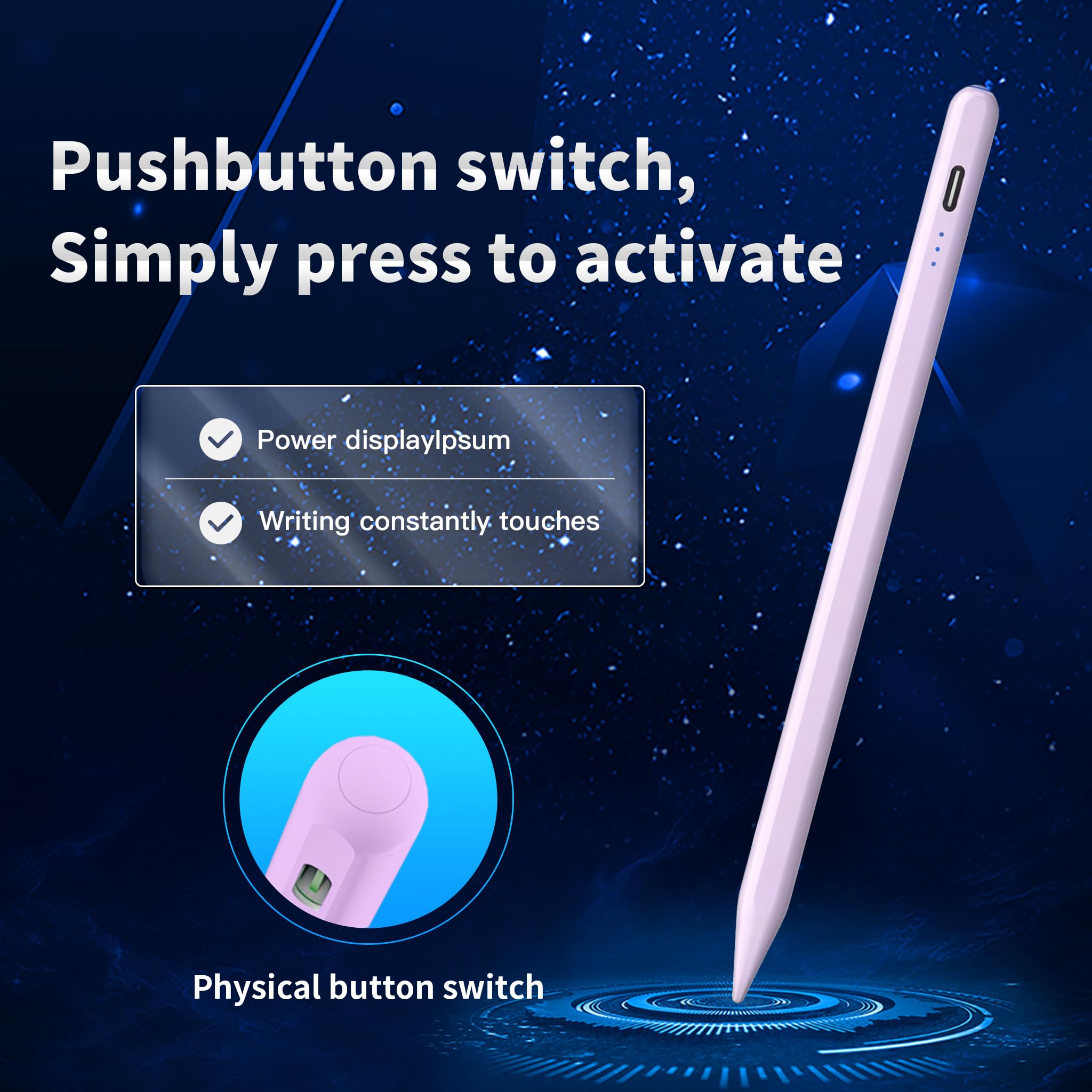 Lápiz capacitivo Android para Samsung Galaxy Tab A11+/A11/A9/A9Plus/A8/A8plus/A7/A7lite, interruptor de botón pulsador, escritura precisa, +2 puntas y batería de larga duración (NW púrpura)