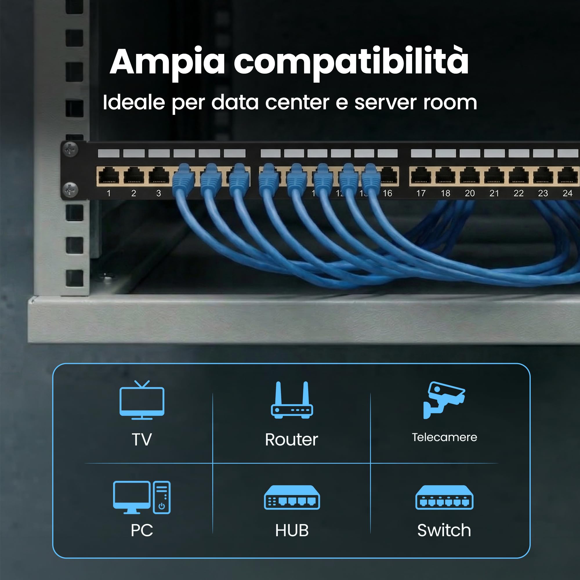 Extralink Patch Panel 24 Porte RJ45 Cat 6 STP 19 Pollici 1U per Rack