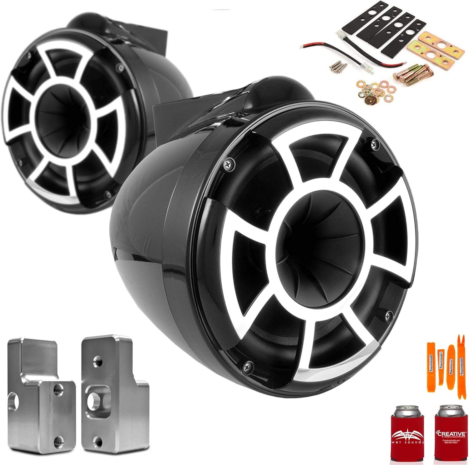 Wet Sounds REV8B-X 8" Black Fixed Tower Speakers with Nautique G Tower Adapters