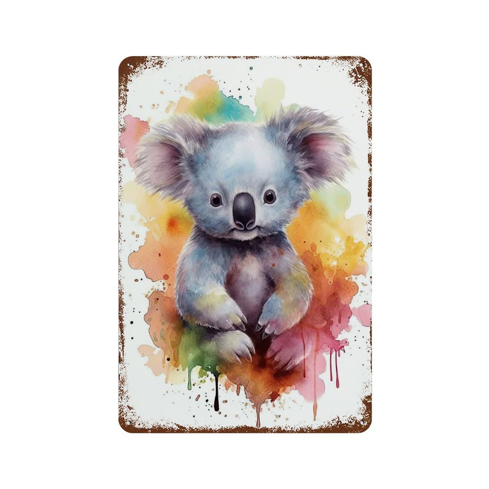 Cute Watercolor Baby Koala Rusty Metal Tin Sign 11.8"x7.9", for Farmhouse, Kitchen And Entryway Decor, Rustic Home Decor
