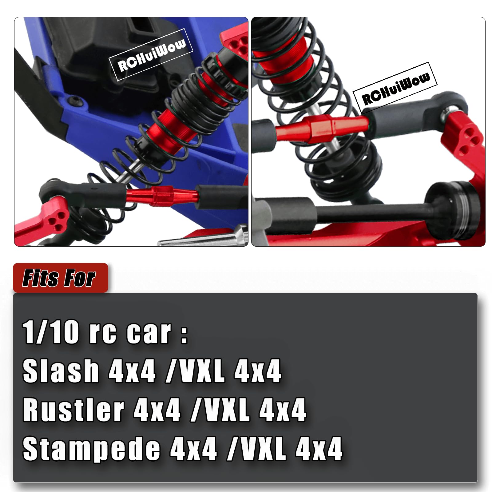 RCHuiWow Shocks & Driveshafts & Adjustable Turnbuckles Upgrades Part for 1/10 Slash Rustler Stampede 4x4 (VXL)?Aluminium Links & Shock Absorber & CVD Axles & 12mm to 17mm Hex Hub Adapters,Red