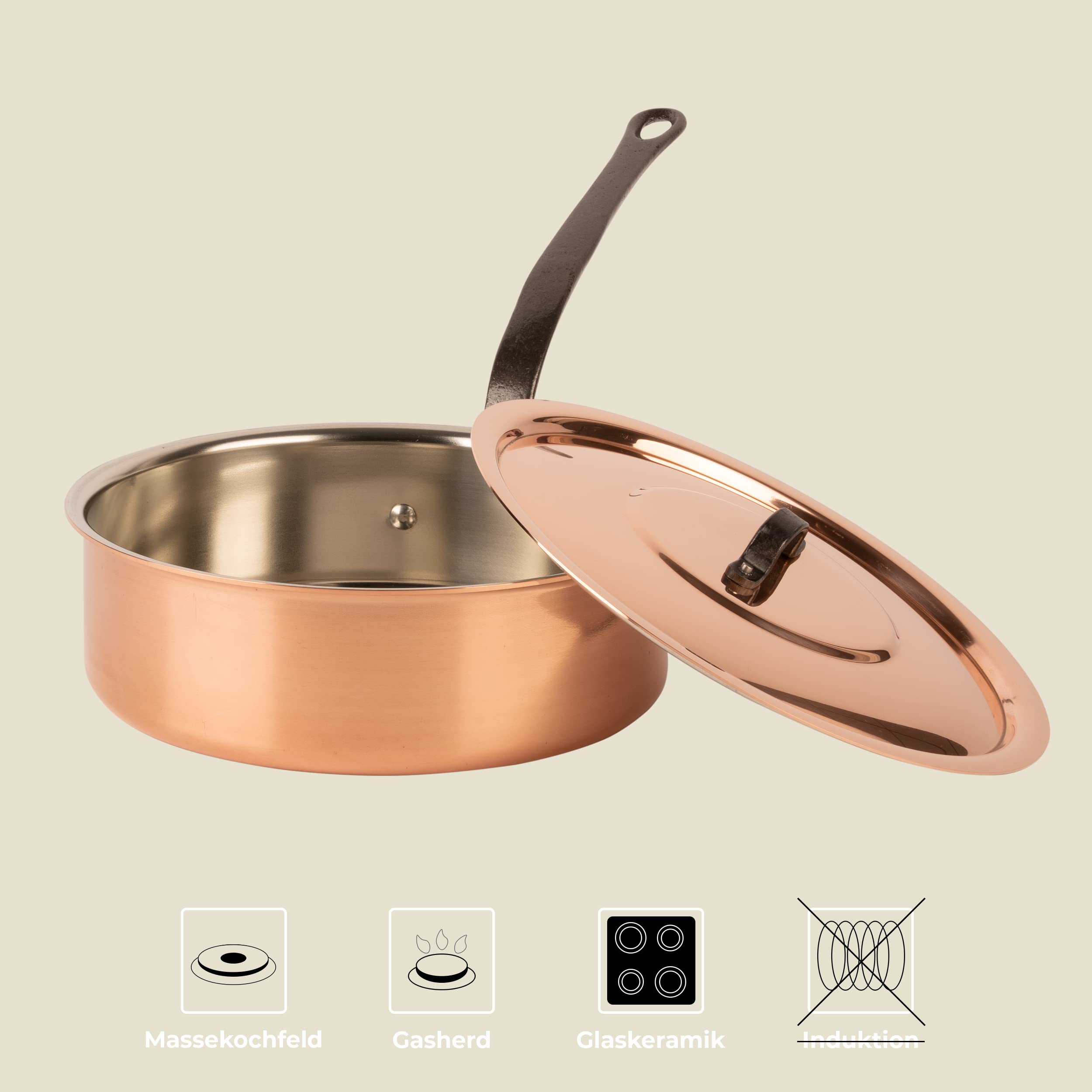 Cuisine Romefort Casseruola In Rame Per Caramello 16 Cm – Pentolino Di Rame Puro Con Manico In Ghisa, Adatto A Gas Ed Elettrico - 2