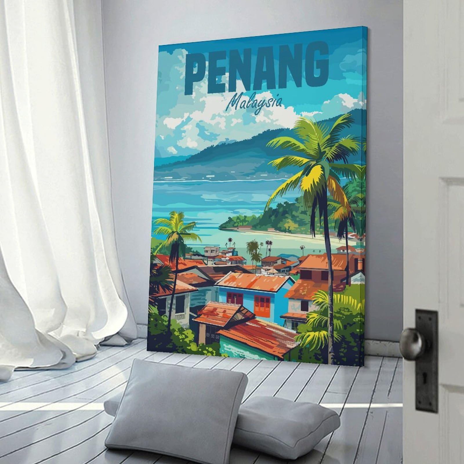 Junmoney Room Decor Wall Art Penang Malaysia, 24x36inch(60x90cm), for Wall Displays, Bedrooms Or Room Updates, A Versatile Canvas Print for Layering