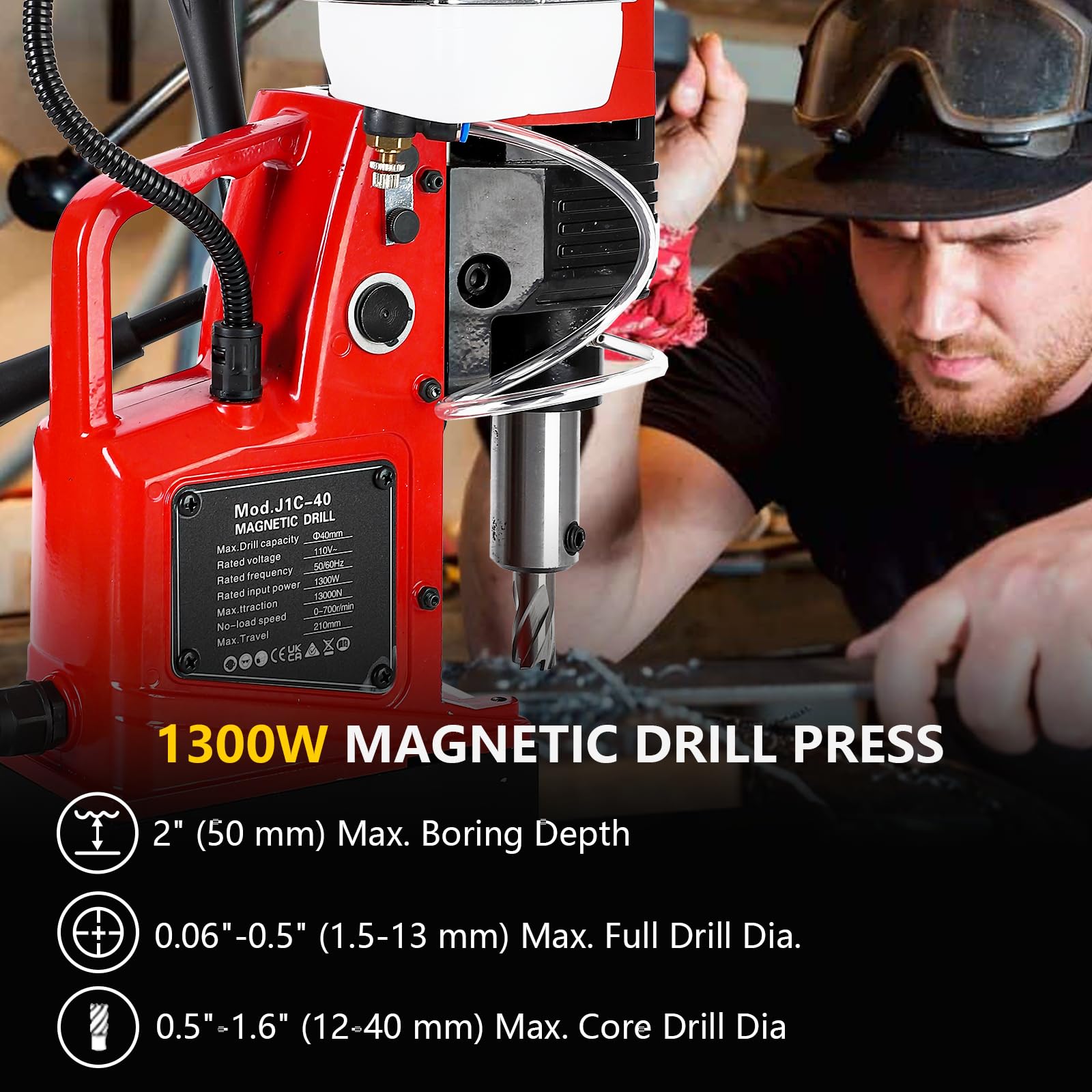 Mag Drill Press 1300W Power Portable Magnetic Drill, Electric Drilling Machine for Metal Surface, Industrial and Home Improvement