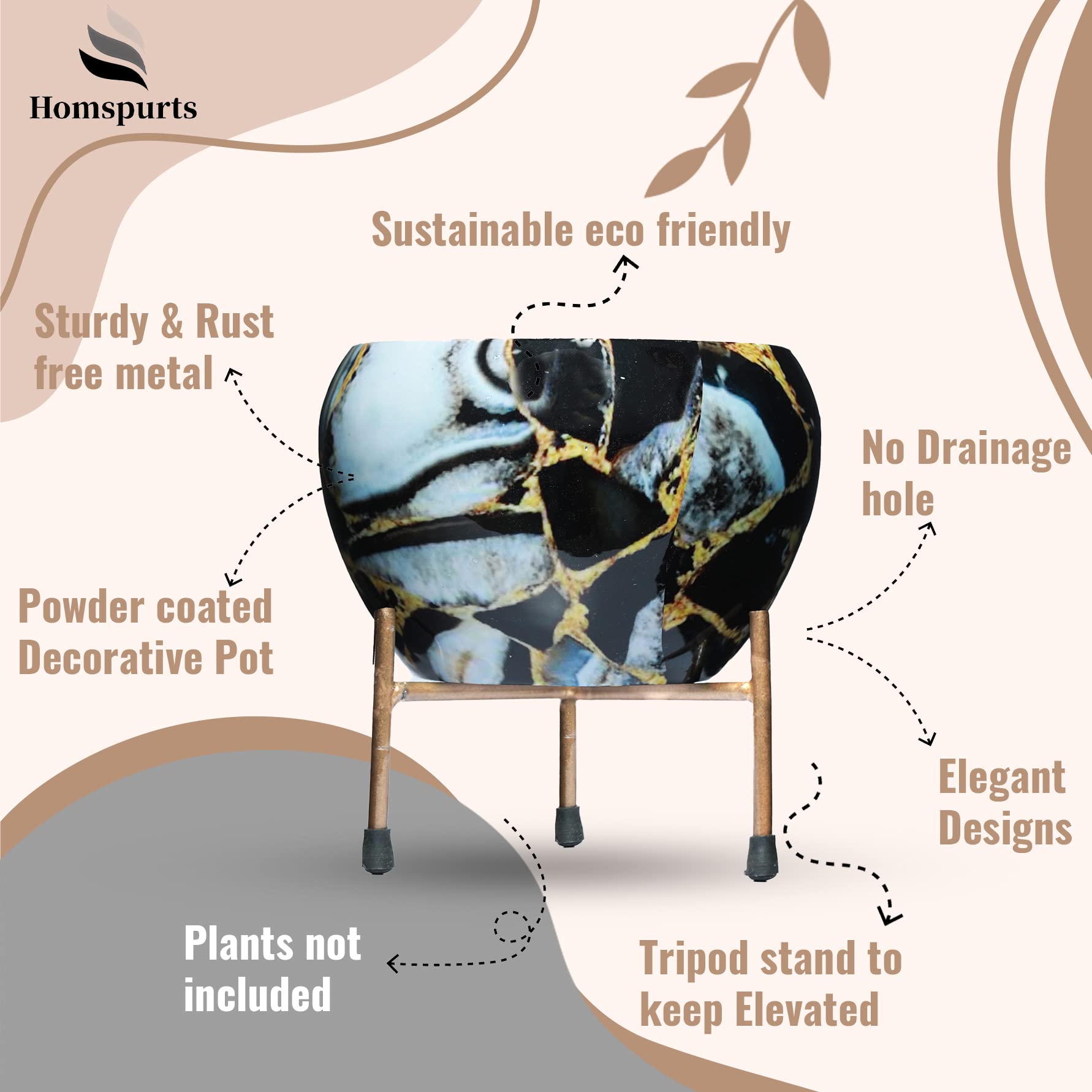 Stylish Metal Planters with Tripod Stands - Set of 2 -4