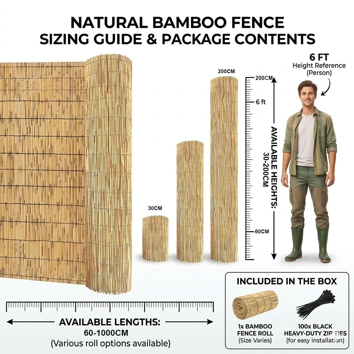 Générique Canisse en Roseau Naturel 30-200cm Brise Vue en Rouleaux avec Attaches de Fixation, Panneau Occultant pour Balcon Patio, Clôture Séparateur De Confidentialité Extérieur(Brun,150x180cm)