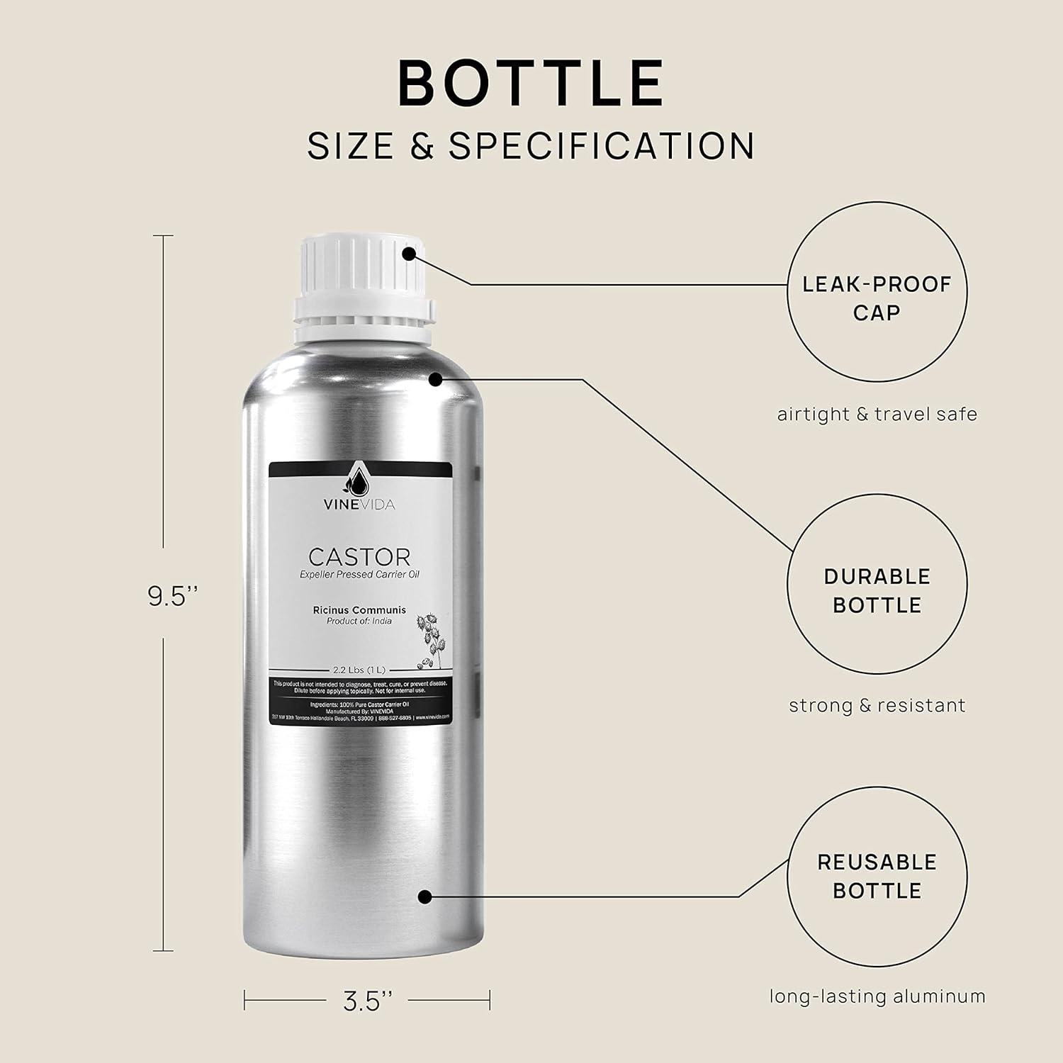 VINEVIDA Castor Carrier Oil 32 oz - Undiluted Castor Oil 32 oz - Castor Candle Oil Scent - DIY Candle Scents for Candlemaking - Bulk Carrier Oil for Soap Making Safe for Skin