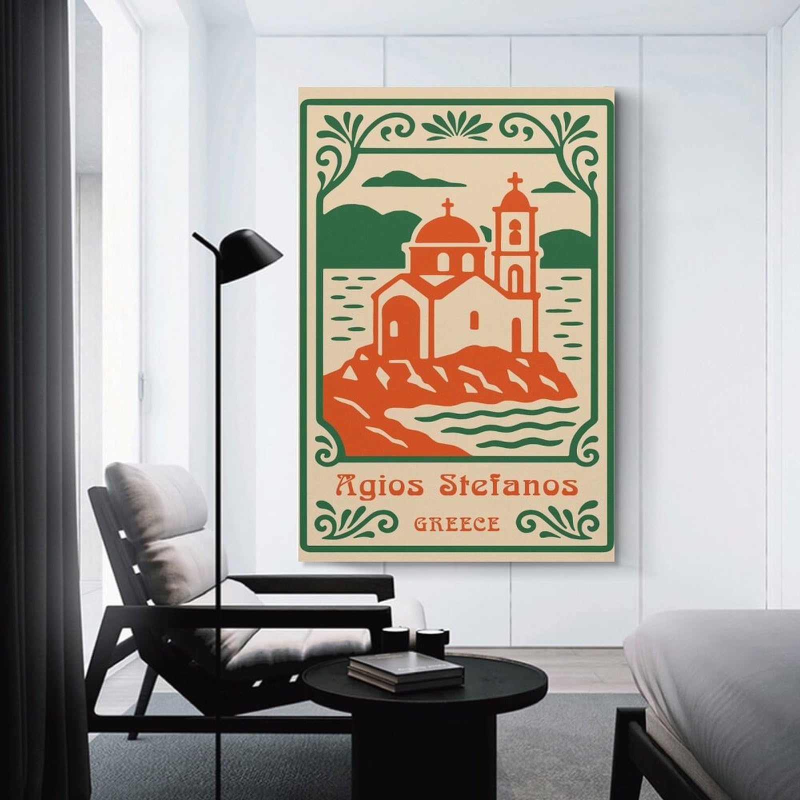 Junmoney Agios Stefanos Church in Greece Canvas Art Print, 20x30inch(50x75cm), for Small Homes, Bedrooms Or Open Spaces, Wall Decor with Flexible Room Appeal