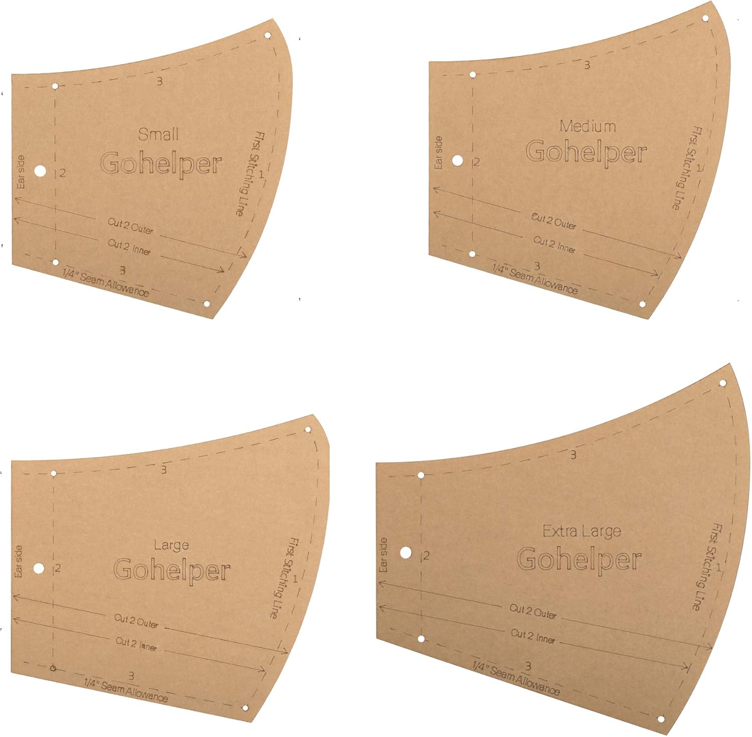 Gohelper 4pcs Acrylic Face Mask Template for Sewing Plastic with Filter Pocket Creative grids Face Mask Pattern for Sewing kit Children 4 Size Small Medium Large Extra Large for The Family