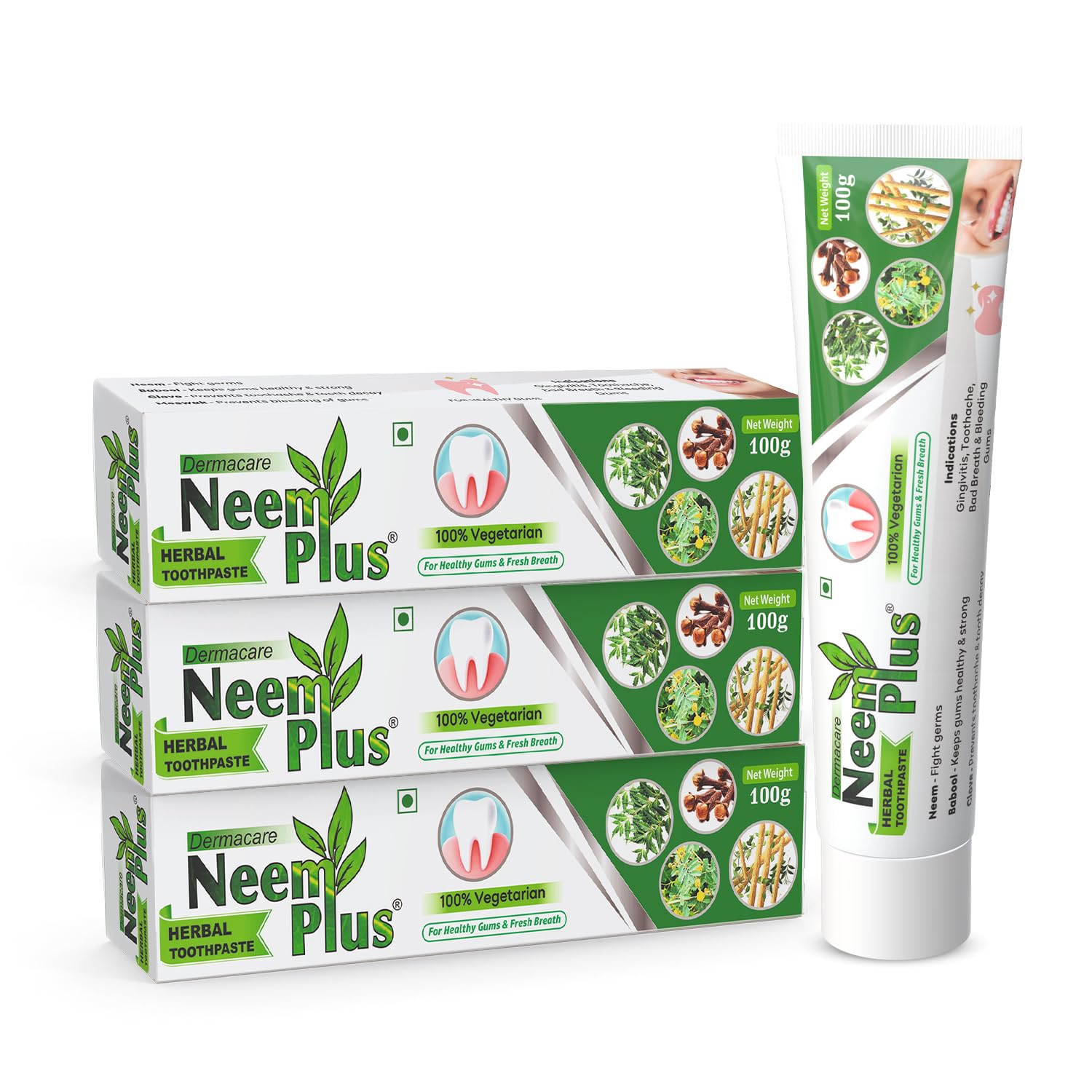 Pil Neem Plus Herbal Dental Gel | Neem toothpaste with Clove, Meswak & Babool | Promotes Fresh Breath & Keep Gum's Healthy (300g, Pack of 3)