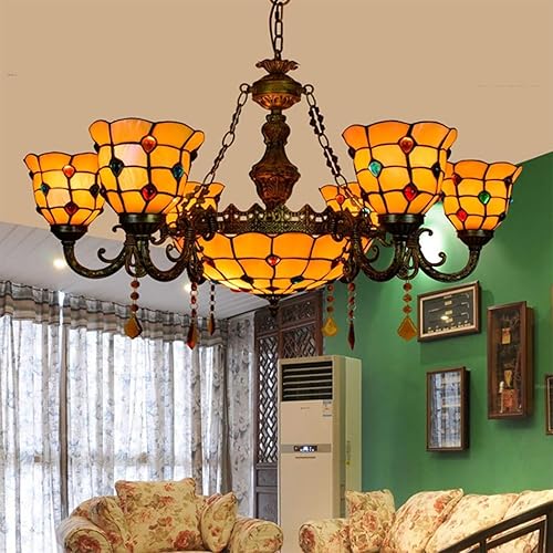 Miniatura 2 de Tiffany - Lámpara de techo con cuentas de cristal, múltiples cabezales, color amarillo mediterráneo, para comedor, sala de estar, villa, pasillo, 6