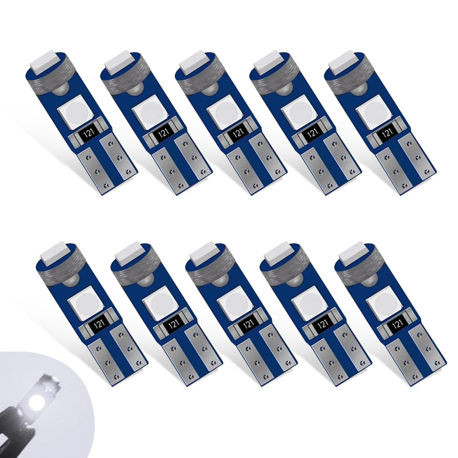Pack-10 Car LED Instrument Light, Super Bright T5 3030 3SMD 74 37 27 17 2721 Bulb Replacements, Universal Waterproof Automotive Indicator Light Accessories for Truck SUV Car (White Light)