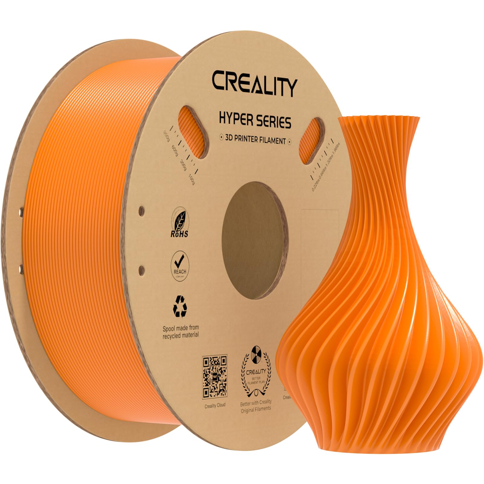 Creality Hyper PLA Filament 1.75mm, Orange, 1-Pack, 1KG