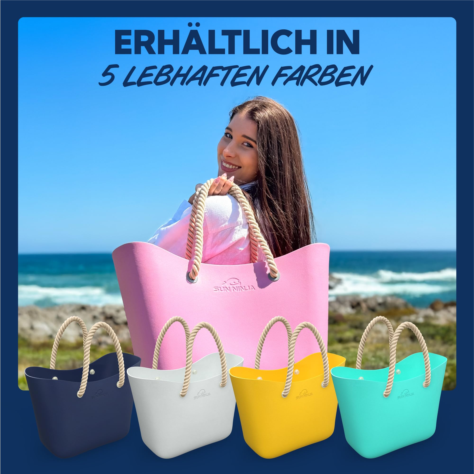 SUN NINJA Gummi-Strandtasche extra groß wasserdicht EVA-Tragetasche mit Seilgriffen