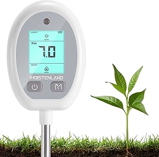Moistenland Soil Moisture Meter with LCD Screen, 5-in-1 Soil pH Meter with Soil Light/Moisture/Temperature/pH/Nutrient Monitoring, Soil Tester for Garden, Indoor&Outdoor Plants, 90° Rotation Head