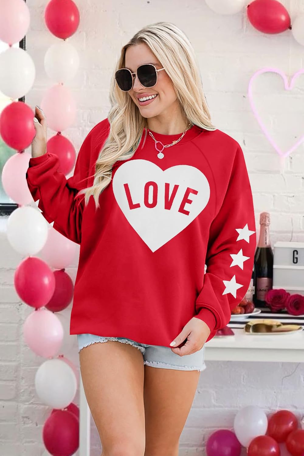 FRYAID Valentine's Day Sweatshirt Women Love Heart Stars Cute Grahic Shirts Casual Long Sleeve Holiday Pullover Tops - Image 4