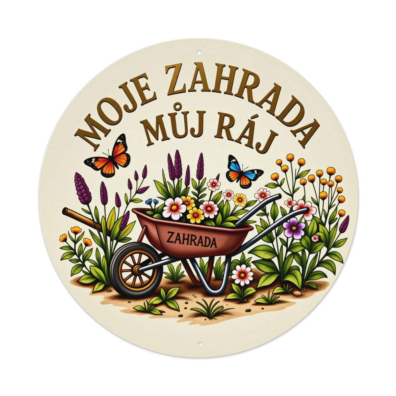 Garden Wheelbarrow Flowers Butterflies Text Metal Tin Sign Vintage Garden Bedroom Cafe Bar Man Cave Home Wall Decor Metal Poster 8x8 inches