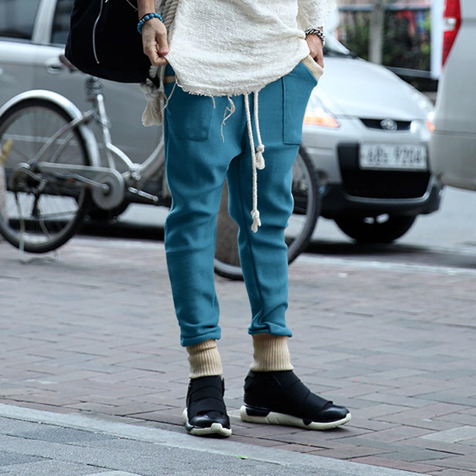 Generico Pantaloni Tuta Uomo Cotone,Pantaloni Lunghi Casual da Uomo Pantaloni Eleganti Non Stirati Antirughe più Pantaloni da Abito Ispessiti in Pile