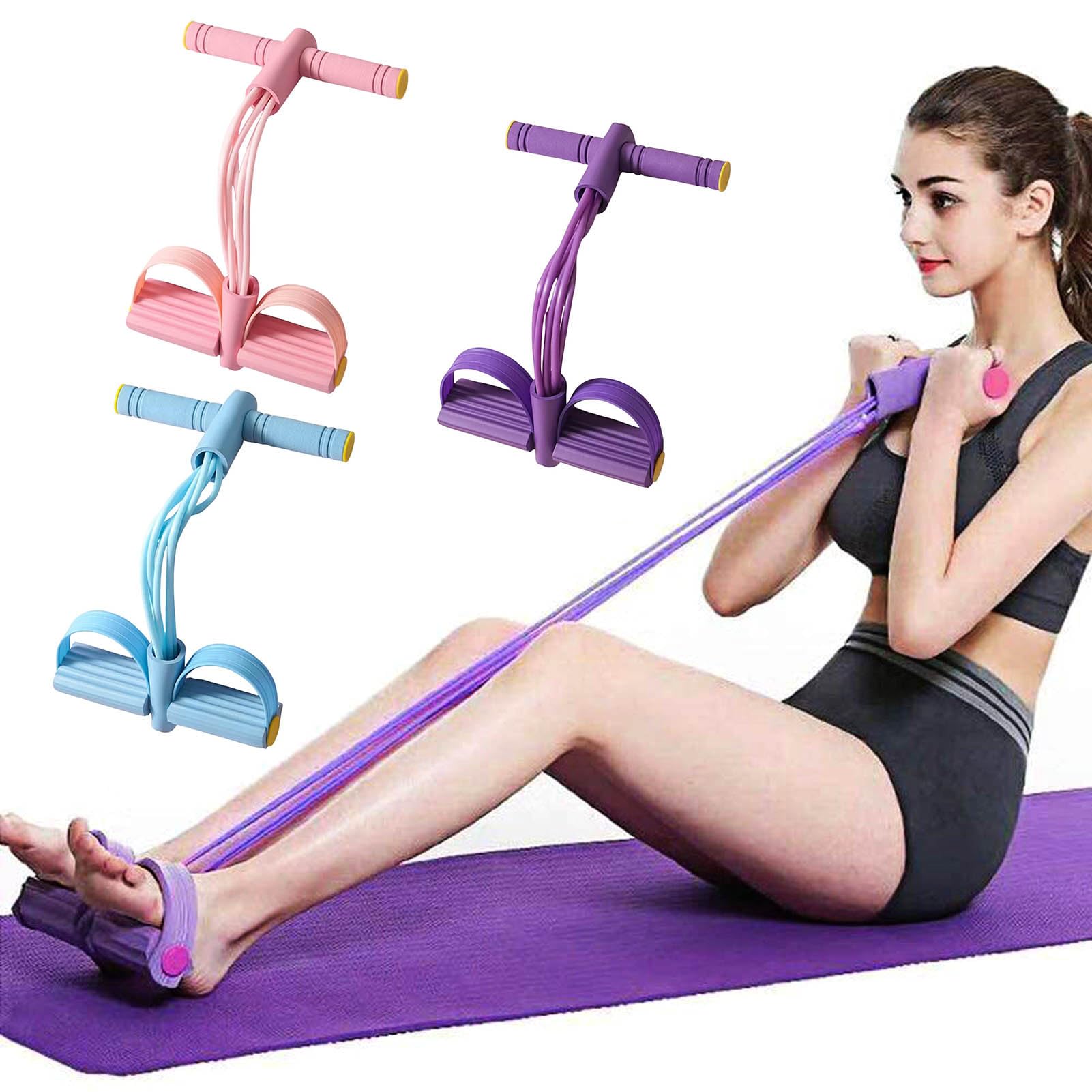 Fairnull Multifunction Tension Rope, 6-Tube Resistance Bands With Handle, Sit Up Exercise Equipment for Abdomen/Waist/Arm/Leg Stretching Slimming Training (4-Tube, Black)