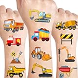 10 Sheets Construction Trucks Temporary Tattoo for Kids, 120 Pcs Vehicles Fake Tattoos for Boys Party Favors, Cars Birthday Supplies Decorations