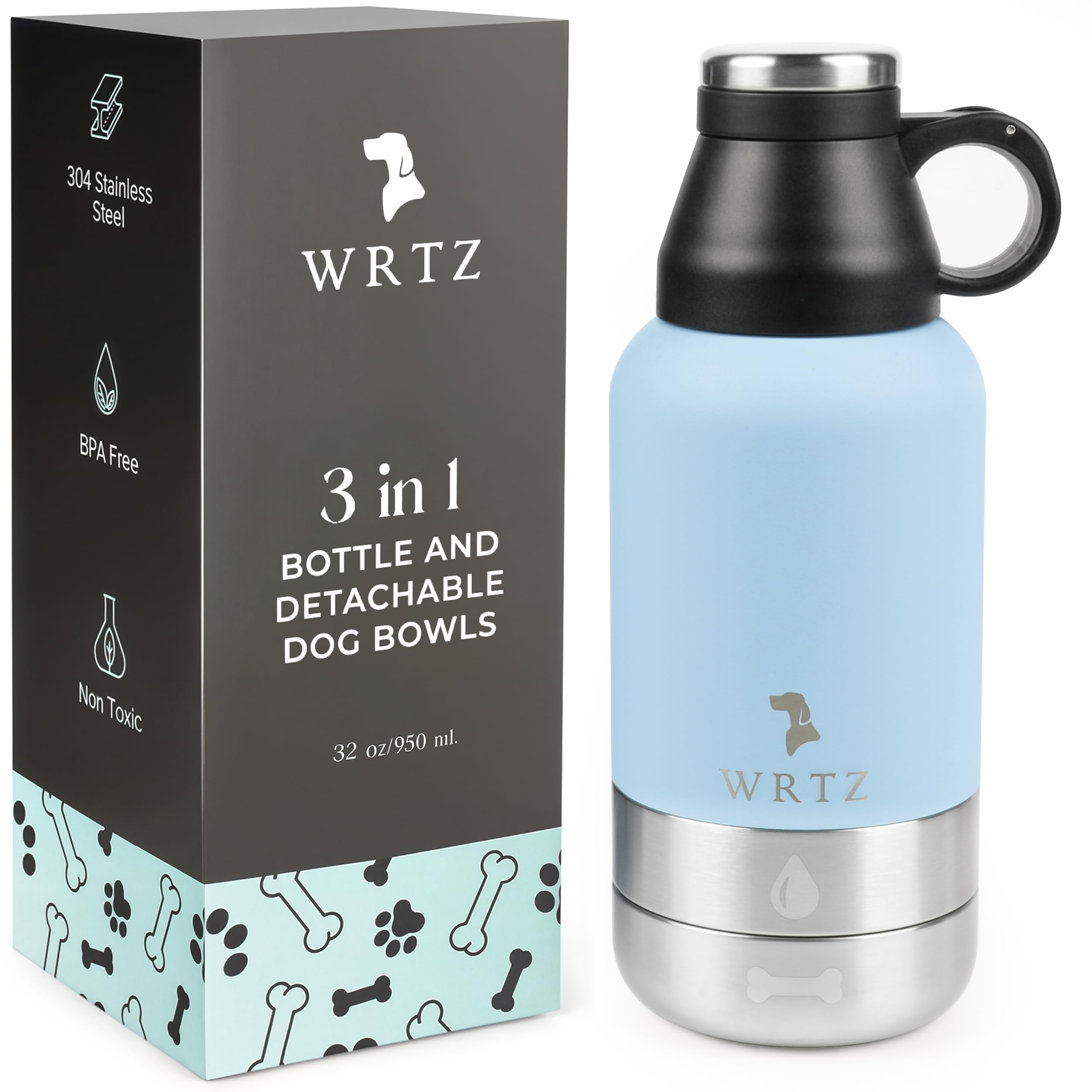Botella de acero inoxidable para perro (azul, 32 onzas)