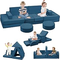 Vista 9 de Sofá cama modular para niños pequeños, 22 piezas, sofá cama para sala de juegos, muebles convertibles con temática oceánica, sofá modular