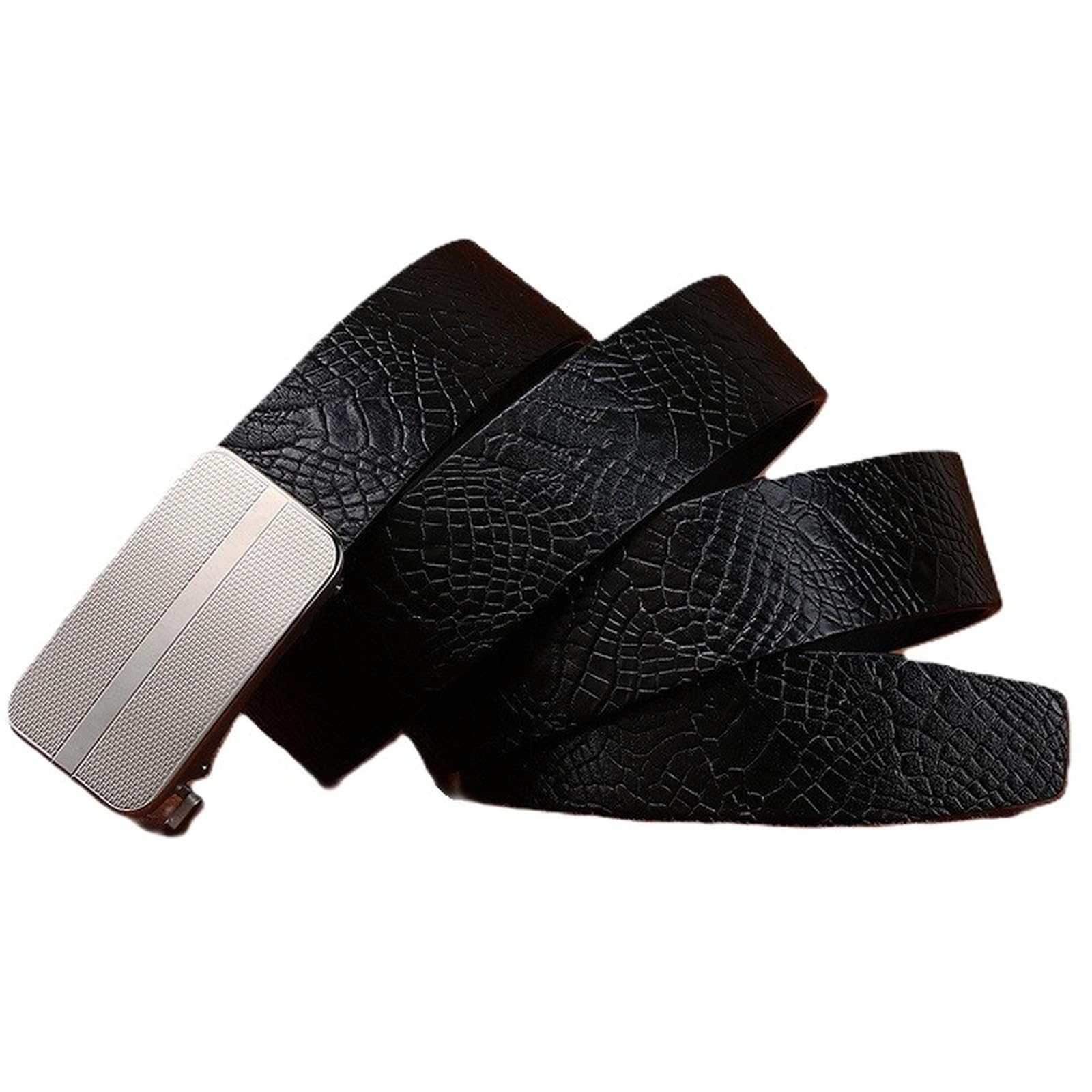 AGUTALITHIC Men Belt Dragon Claw Embossed Leather Strap with Ratchet Automatic Buckle Slide Click 1 3/8" Casual Work Business(125cm/49, Black)