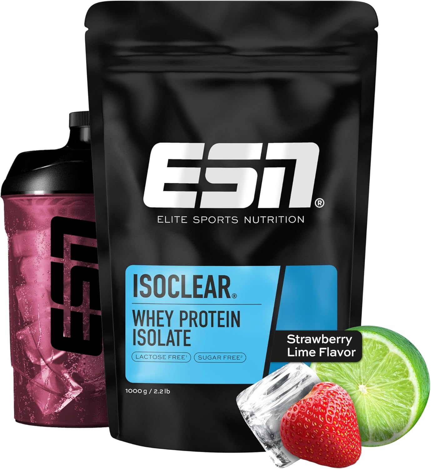 ESN ISOCLEAR Proteine isolate del siero di latte in polvere, Strawberry Lime, 1000 g, limonata proteica dal sapore fruttato e delizioso, siero di latte chiaro - made in Germany