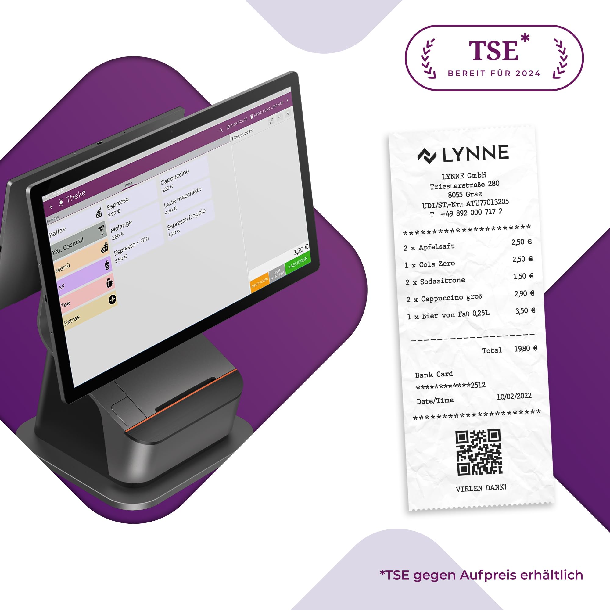 Registrierkasse Kassensystem - Finanzamtkonform 2022 - TSE ready - integrierter Bondrucker - Gastronomie, Handel - GRATIS Ersteinrichtung des POS Terminal (T3 Pro - The Double)