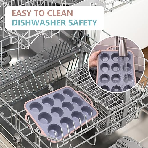 Miniatura 5 de Molde de silicona 10 en 1, molde para magdalenas para 6 tazas, 12 tazas de molde de silicona antiadherente para magdalenas, mini molde para