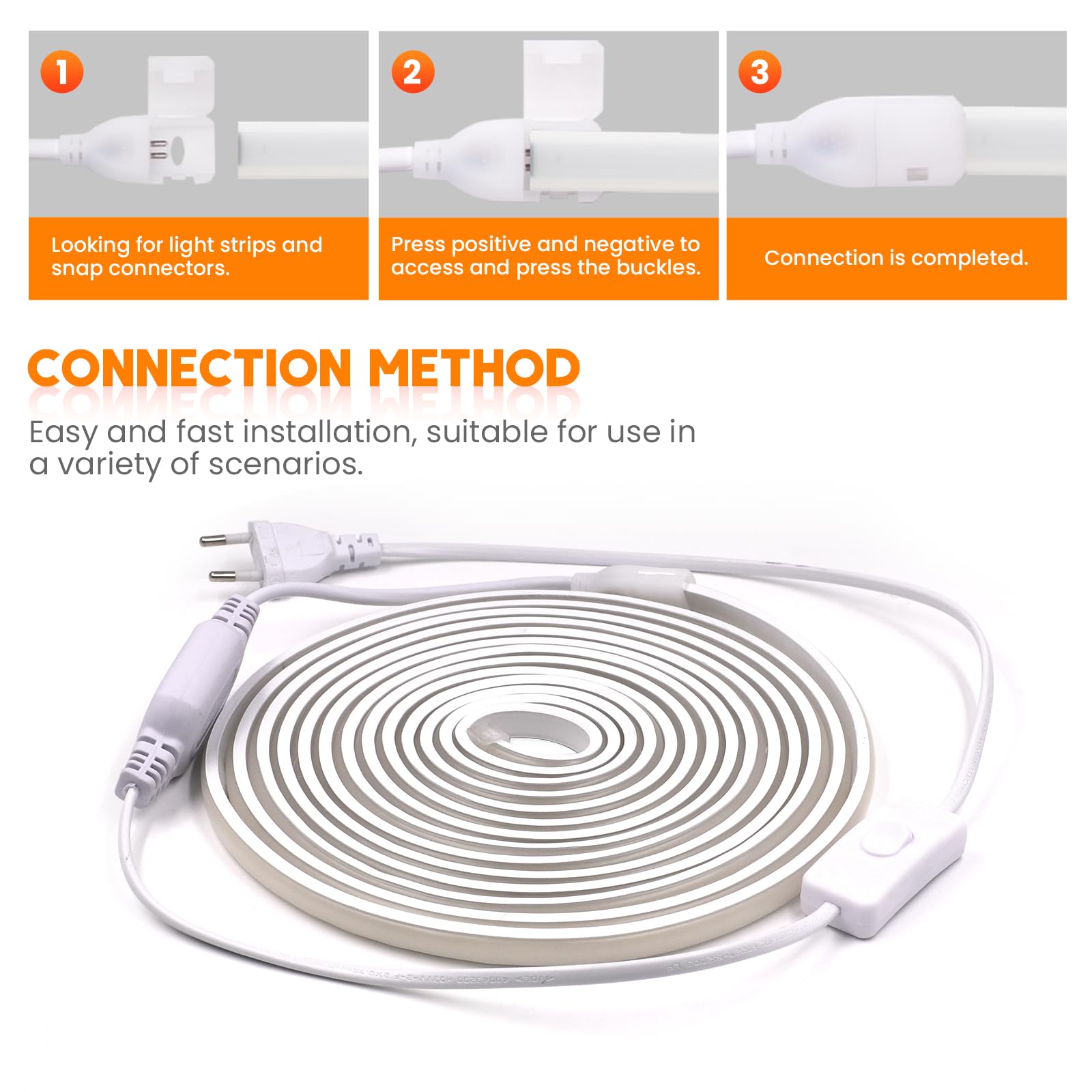COB LED Streifen 100M,Kaltweiß 6000K CRI≥90 Helligkeit Hohe Neon LED Band,Lumineszenz Linear Hohe Dichte 288LEDs/M LED Lichter mit 220V EU Schaltstecker für Wohnzimmer Schlafzimmer, Weihnachten