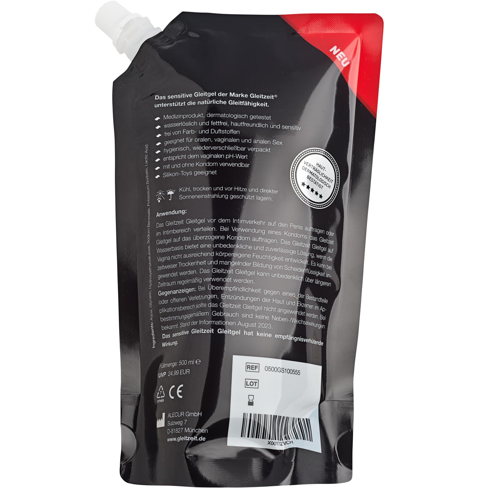 welches gleitgel mit kondom Gleitzeit® Gleitgel Wasserbasis Männer sensitiv Nachfüllpack 500ml –  Gleitmittel hautfreundlich, geruchslos, nicht klebrig - Farb- sowie  Duftstofffrei