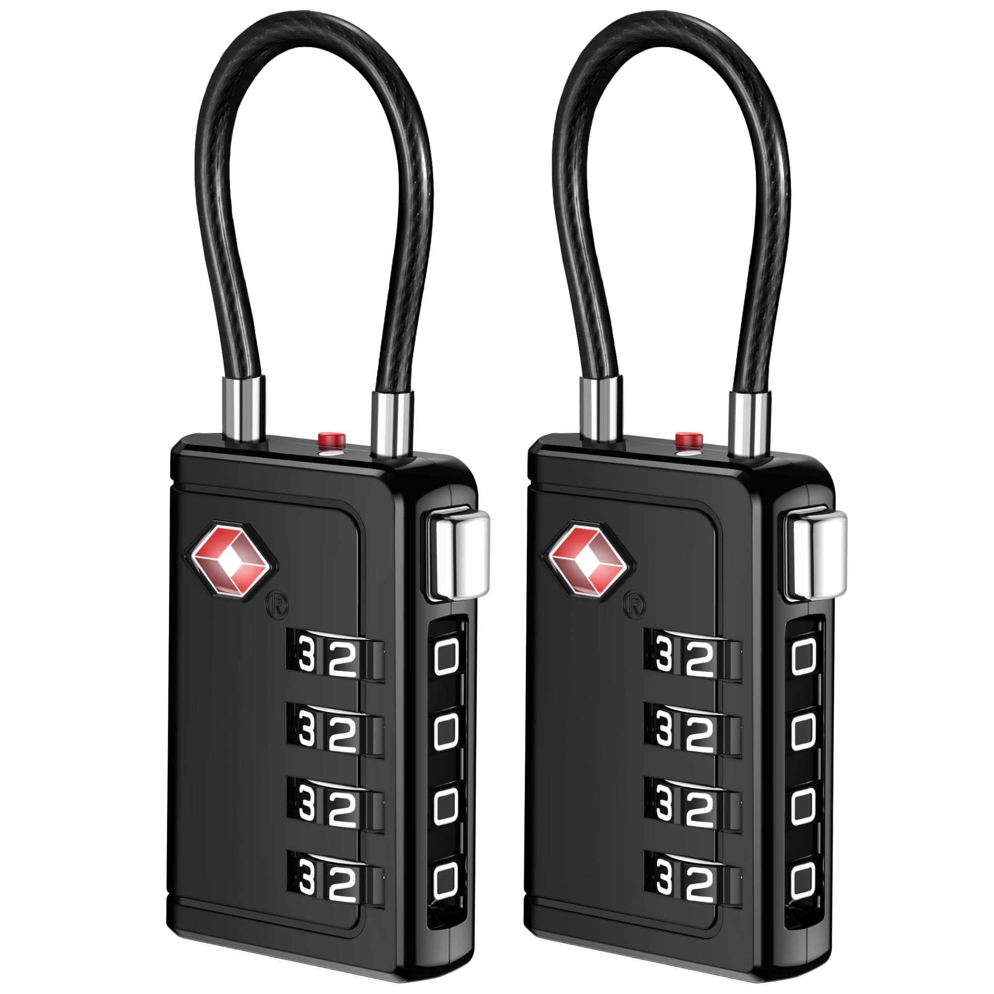 Puroma TSA Approved Luggage Travel Locks with Open Alert Indicator, 4 Digit Combination Resettable Code Zinc Alloy Lock for Suitcase, Backpack, Bag, Toolbox, Locker (2 Pack, Black)