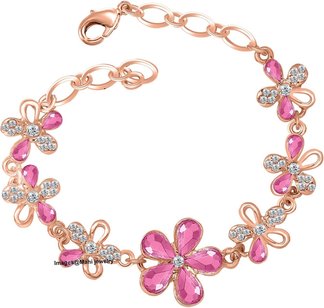 Oviya Rose Gold Plated Exquisite Floral Link Bracelet with Crystal Stones BR2100297ZPin