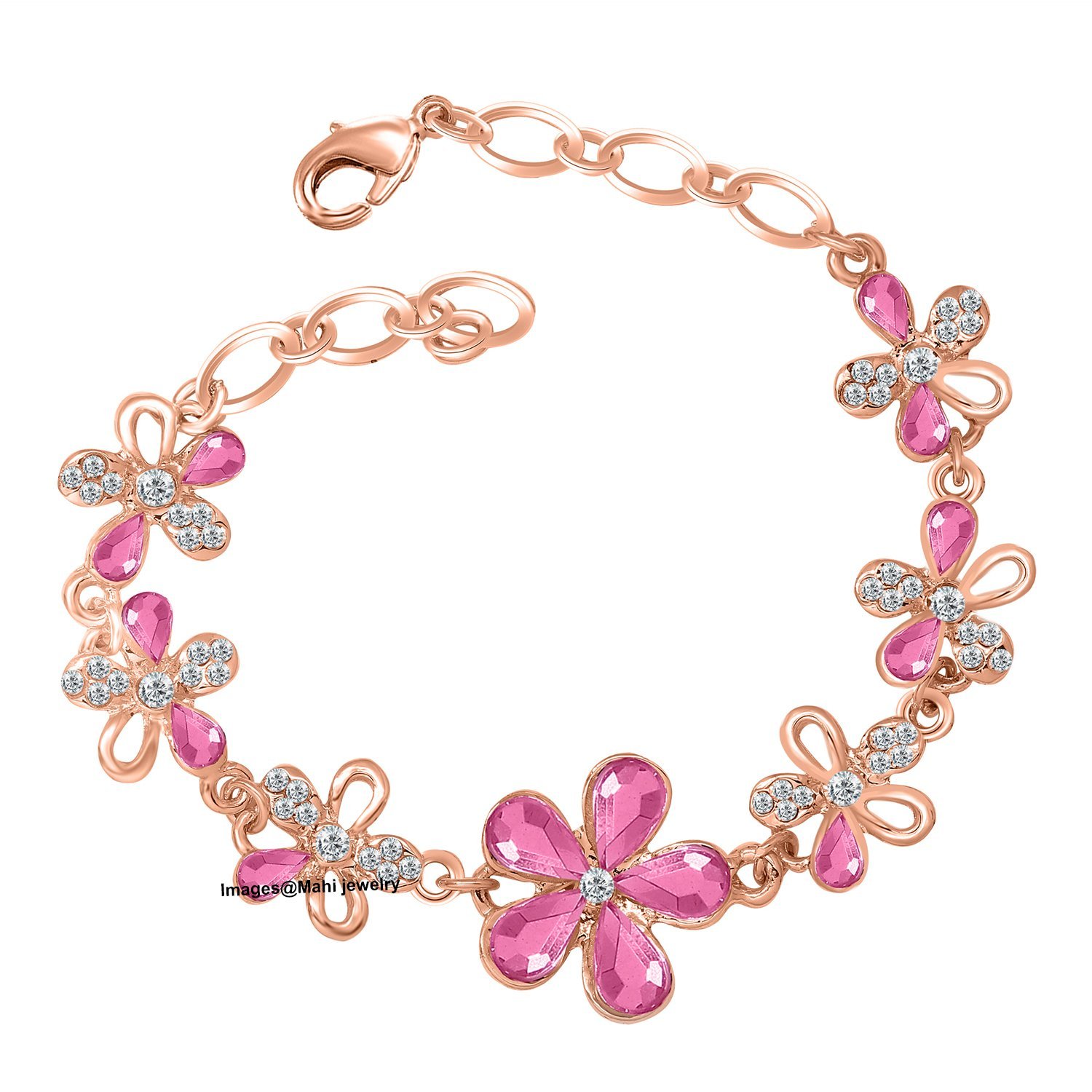 Oviya Rose Gold Plated Exquisite Floral Link Bracelet with Crystal Stones BR2100297ZPin