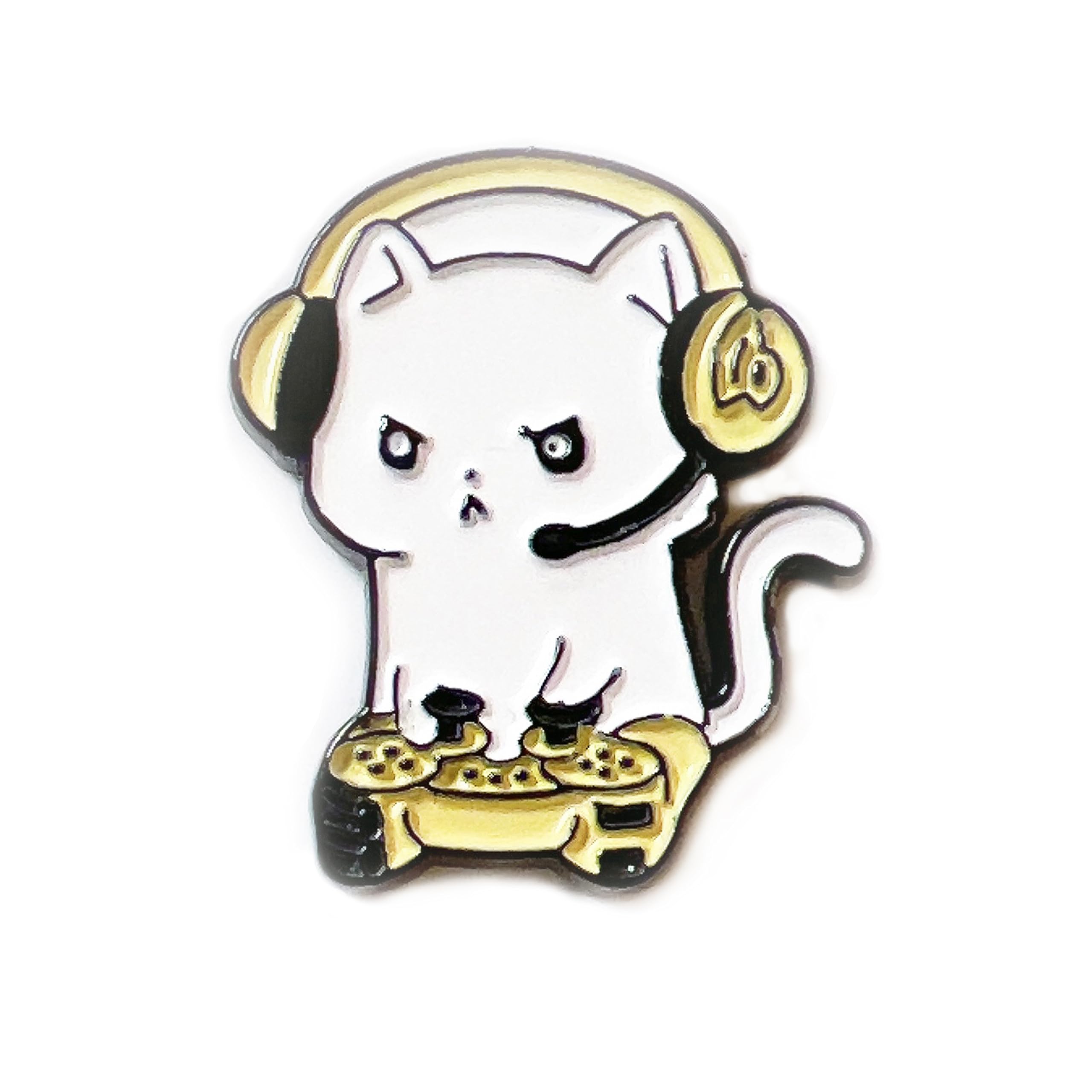 Cat Playing Video Games Enamel Pin – Cute Kitty with Headset and Controller, Fun Zinc Alloy Lapel for Cat and Game Fans